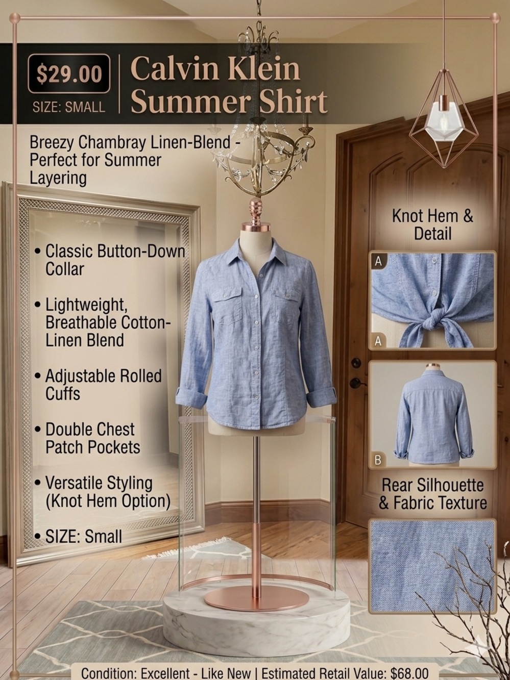Calvin Klein Light Blue Chambray Button-Down Shirt